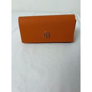 Tory Burch Orange Saffiano Leather Eyeglass Case with Gold Logo